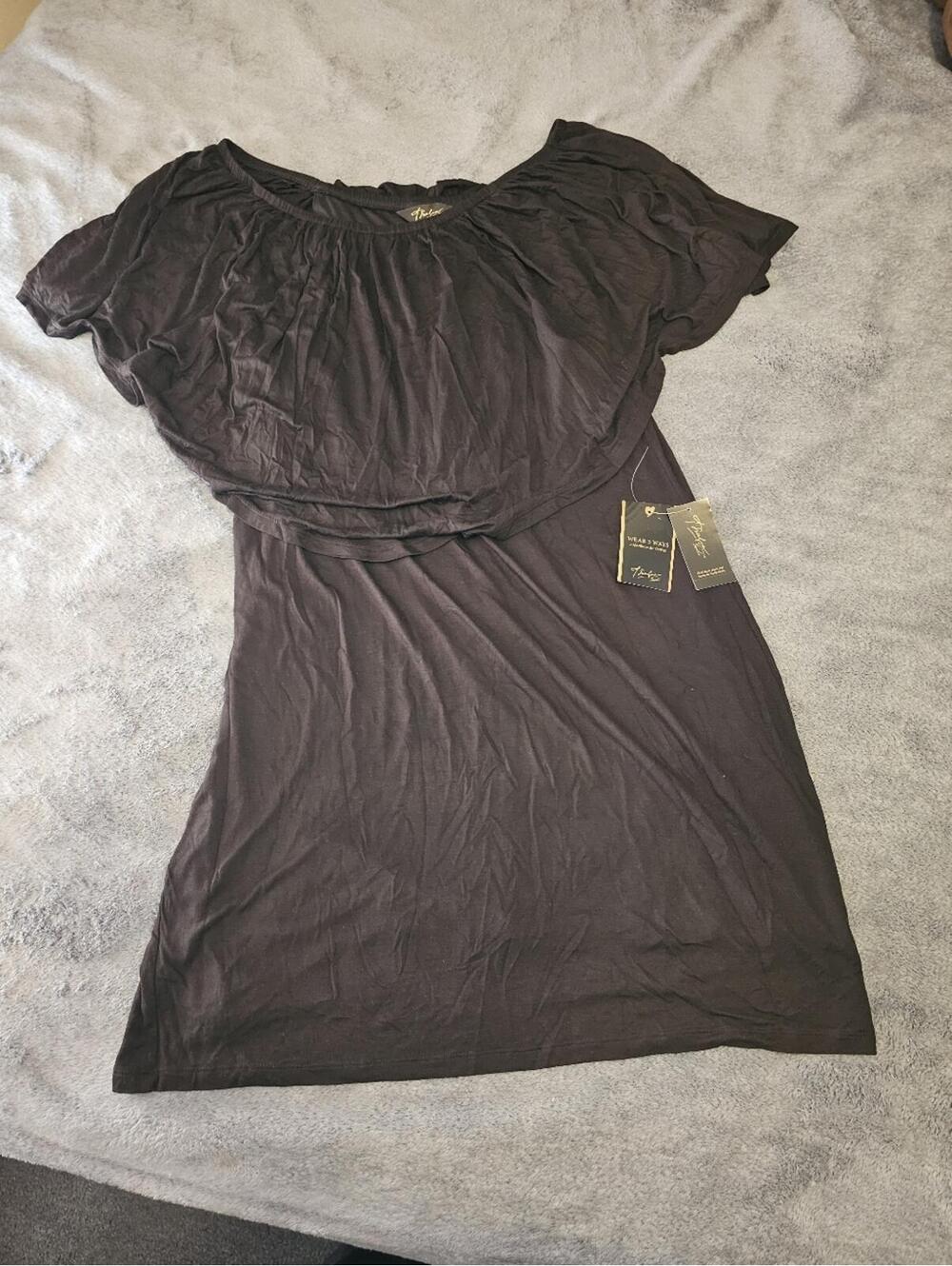 Thalia Sodi Black Off-Shoulder Layered Knit Dress